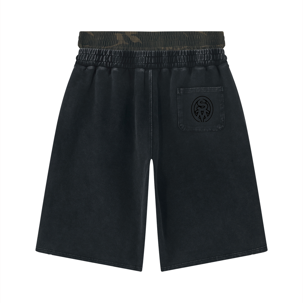 Unisex Vintage Wash Distressed Wide Leg Shorts