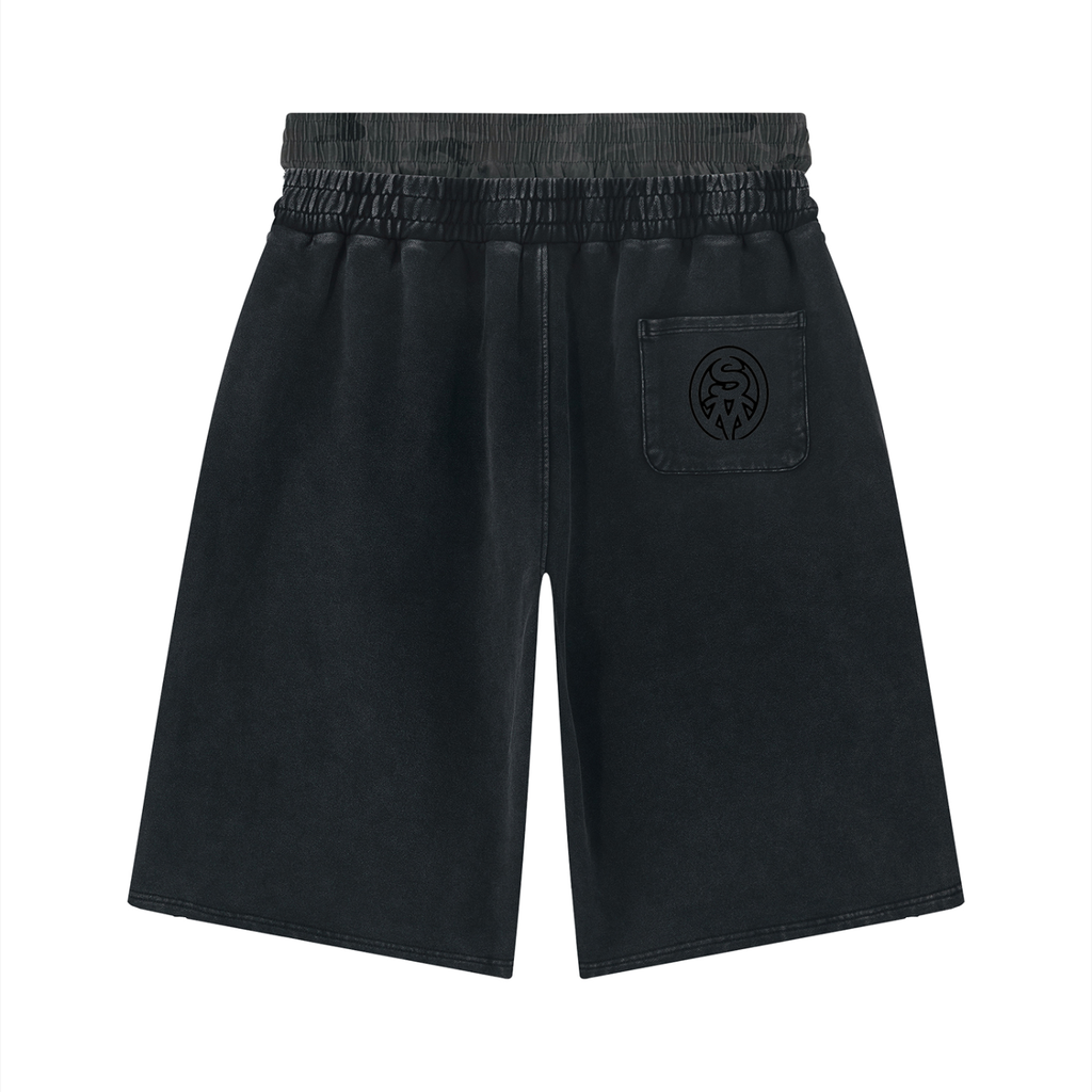 Unisex Vintage Wash Distressed Wide Leg Shorts
